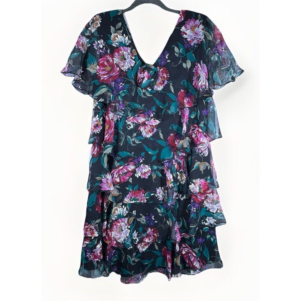 VTG After Dark Tiered Ruffle Mini‎ 11/12 Floral Rose Layered Sheer 90s USA EUC